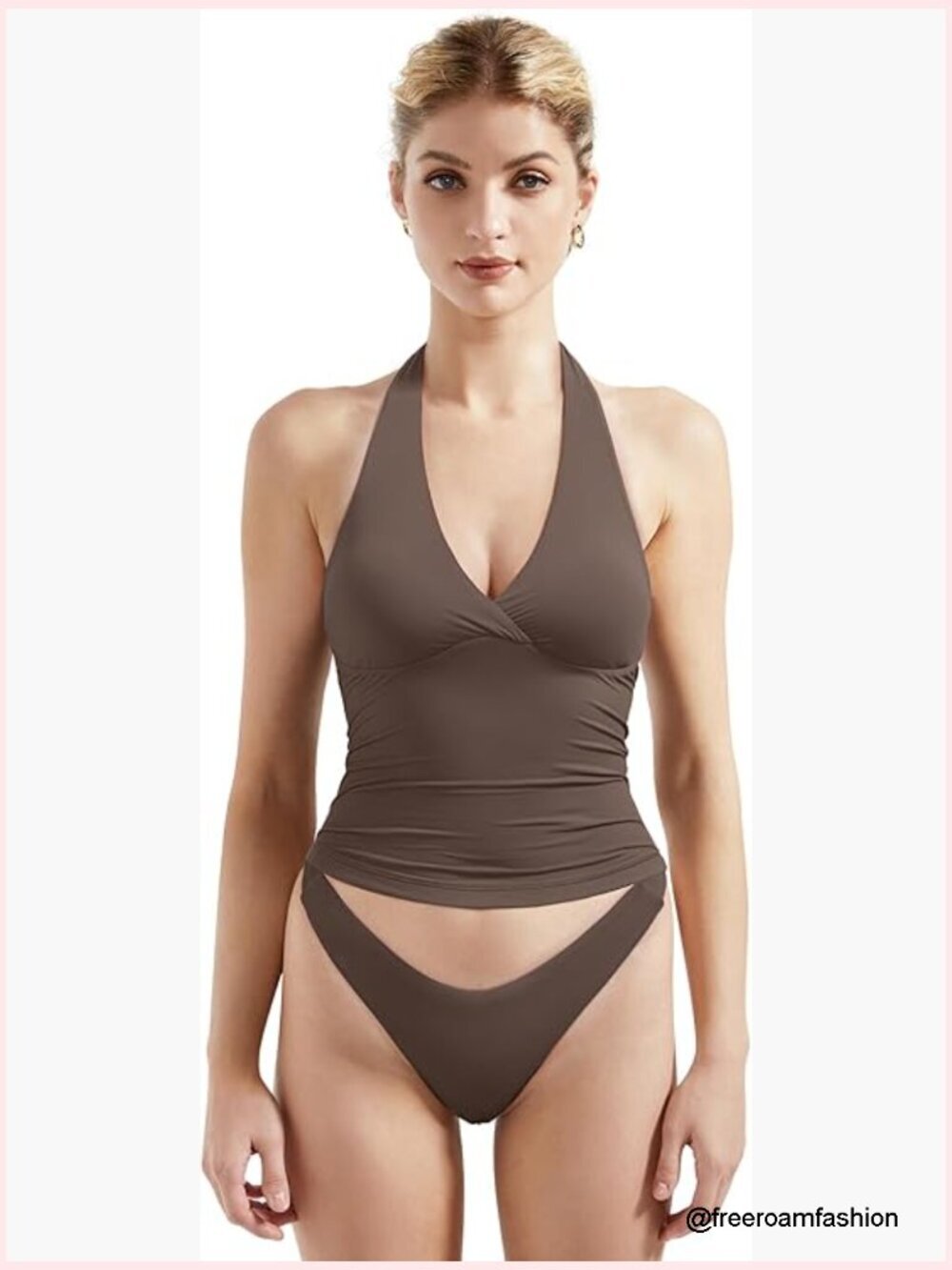 Halter Backless Tank Top Built-in Bra Double Lined V Neck Y2K Going Out